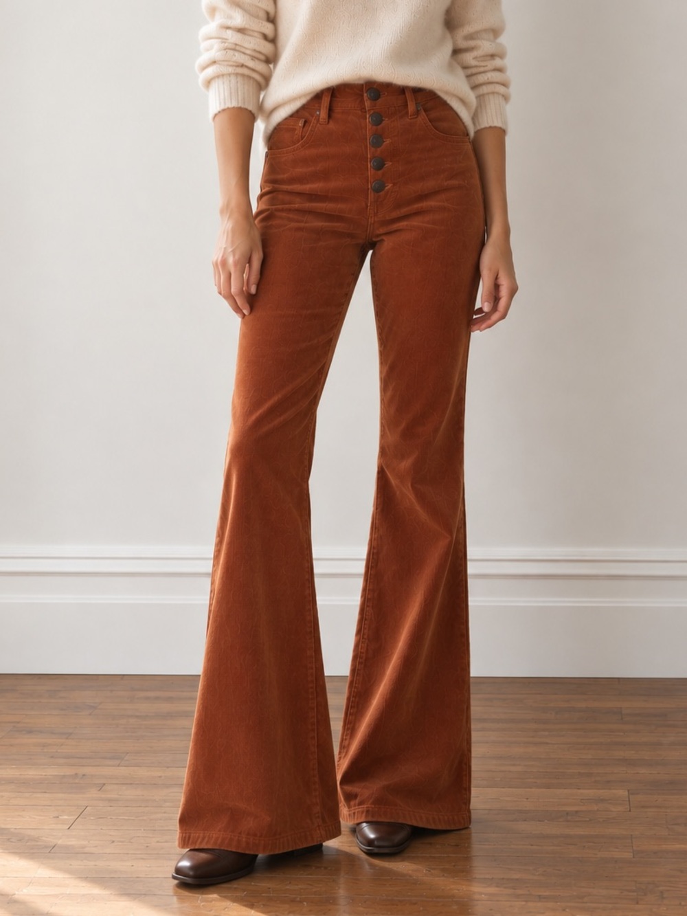 Veronica Beard Beverly Skinny Flare Corduroy Pants in Rust Orange size 26